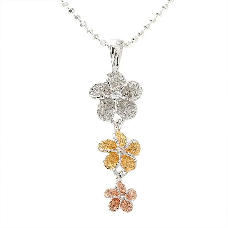 Antique - Inspired Filigree - Worked Cross Pendant Necklace for Religious CeremoniesSterling Silver Tri-Color Plumeria with CZ Sandblast Finish Pendant (M/L) (Chain Sold Separately) Antique - Inspired Filigree - Worked Cross Pendant Necklace for Religious CeremoniesSterling Silver Tri-Color Plumeria with CZ Sandblast Finish Pendant (M/L) (Chain Sold Separately)