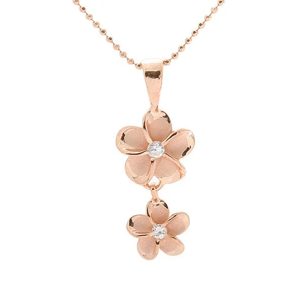 Custom - Engraved Initial Pendant Necklace in Sterling Silver for Mother's Day GiftSterling Silver Pink Gold Plated 10-8mm Plumeria with CZ Pendant (Chain Sold Separately) Custom - Engraved Initial Pendant Necklace in Sterling Silver for Mother's Day GiftSterling Silver Pink Gold Plated 10-8mm Plumeria with CZ Pendant (Chain Sold Separately)