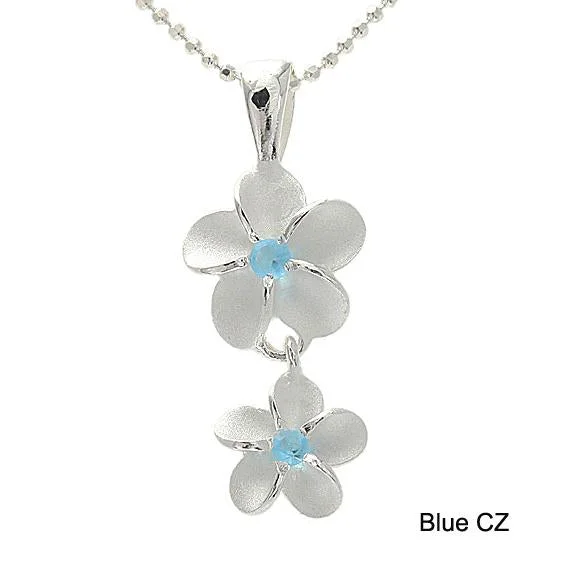 LED - Illuminated Moon Pendant Necklace for Nighttime EventsSterling Silver 10-8mm Plumeria with Blue CZ Sandblast Finish Pendant (Chain Sold Separately) LED - Illuminated Moon Pendant Necklace for Nighttime EventsSterling Silver 10-8mm Plumeria with Blue CZ Sandblast Finish Pendant (Chain Sold Separately)