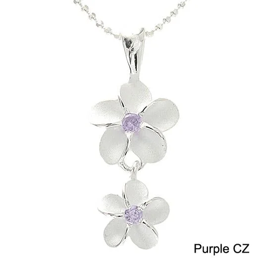 Dainty Gold - Plated Angel Wing Pendant Necklace for Sensitive Skin OwnersSterling Silver 10-8mm Plumeria with Purple CZ Sandblast Finish Pendant (Chain Sold Separately)