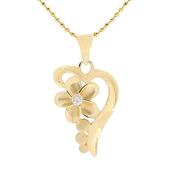 Cross - Stitch - Embroidered Floral Pendant Necklace for Handicraft AficionadosSterling Silver Yellow Gold Plated Half Heart and Plumeria with CZ Pendant (Chain Sold Separately) Cross - Stitch - Embroidered Floral Pendant Necklace for Handicraft AficionadosSterling Silver Yellow Gold Plated Half Heart and Plumeria with CZ Pendant (Chain Sold Separately)