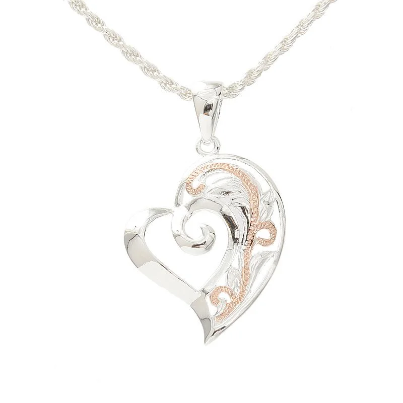 Zodiac Sign Pendant Necklace in Rose Gold for Astrology EnthusiastsSterling Silver Two Tone Pink Gold Plated Hawaiian Scroll See Through Heart Pendant (Chain Sold Separately)