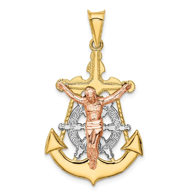 Pearl - Embellished Floral Pendant for a Feminine and Romantic Look14k Tri-Color Gold Hollow Mariner Crucifix Cross Pendant