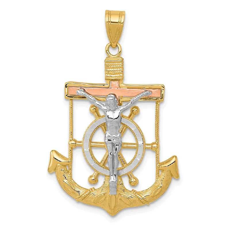 Customized Birthstone Pendant with Engraved Name for a Personalized Touch14k TriColor Gold Diamond-cut Mariner's Crucifix Cross Pendant Customized Birthstone Pendant with Engraved Name for a Personalized Touch14k TriColor Gold Diamond-cut Mariner's Crucifix Cross Pendant