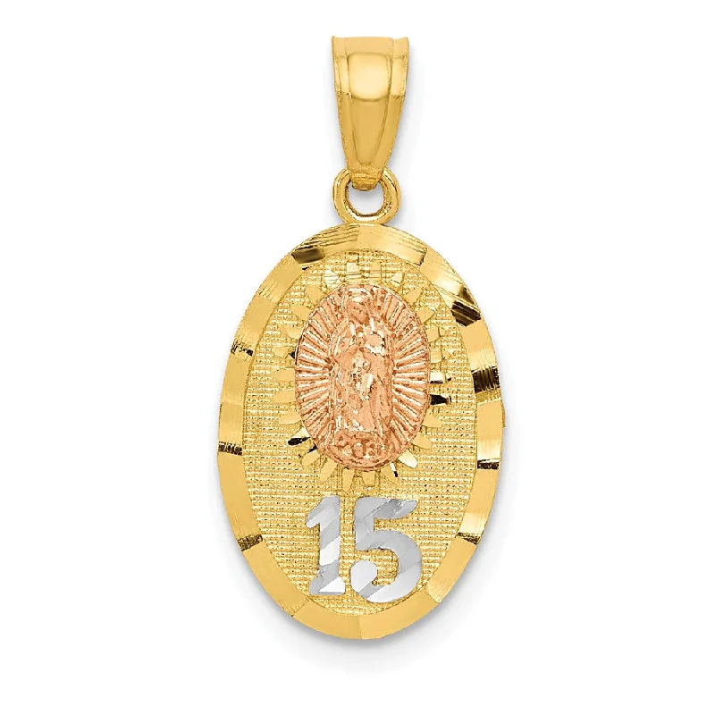 14k Two Tone Gold and White Rhodium Lady Of Guadalupe 15 Pendant, 11mm
