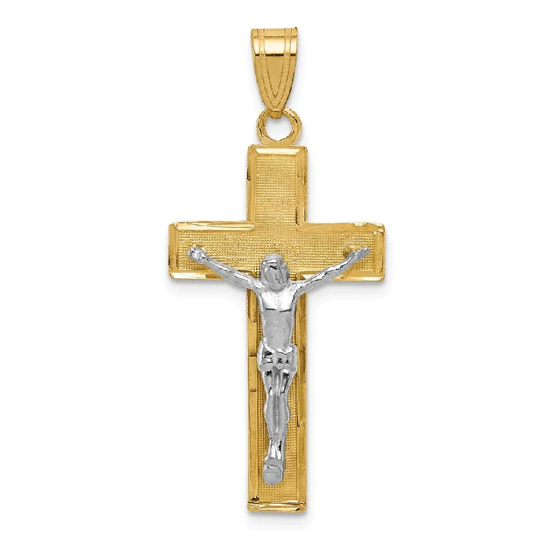 Retro - Inspired Art Deco - Patterned Pendant in Silver for Vintage Lovers14k Two Tone Gold Diamond-cut Crucifix Cross Pendant Retro - Inspired Art Deco - Patterned Pendant in Silver for Vintage Lovers14k Two Tone Gold Diamond-cut Crucifix Cross Pendant