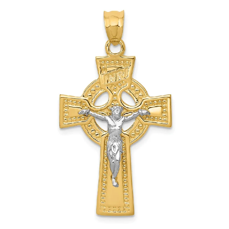 Retro - Inspired Art Deco - Patterned Pendant in Silver for Vintage Lovers14k Two Tone Gold INRI Celtic Crucifix Pendant, 20 x 36mm Retro - Inspired Art Deco - Patterned Pendant in Silver for Vintage Lovers14k Two Tone Gold INRI Celtic Crucifix Pendant, 20 x 36mm