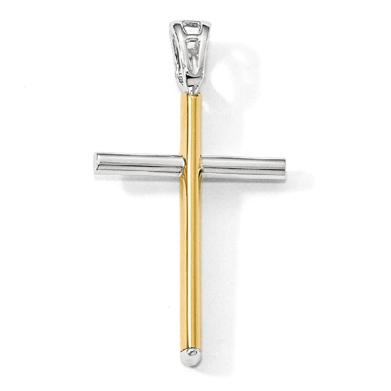 14k Two Tone Gold, Polished Cross Pendant, 21 x 38mm