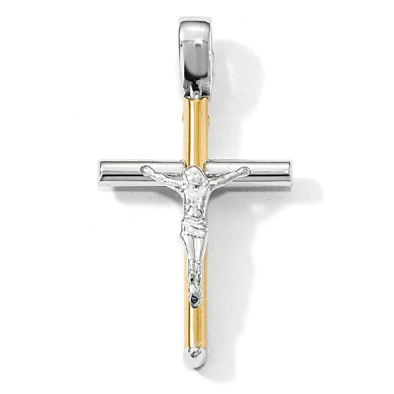 14k Two Tone Gold, Polished Crucifix Pendant, 17 x 32mm