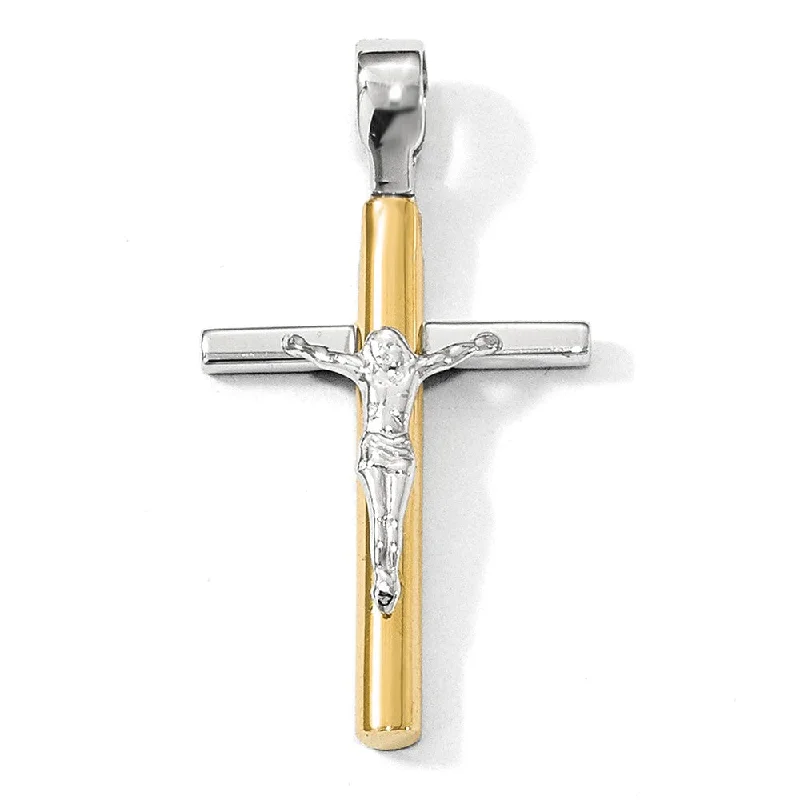 14k Two Tone Gold, Polished Crucifix Pendant, 18 x 32mm