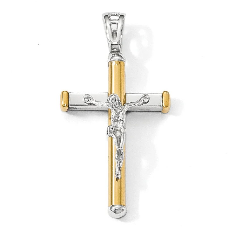 14k Two Tone Gold, Polished Crucifix Pendant, 21 x 40mm