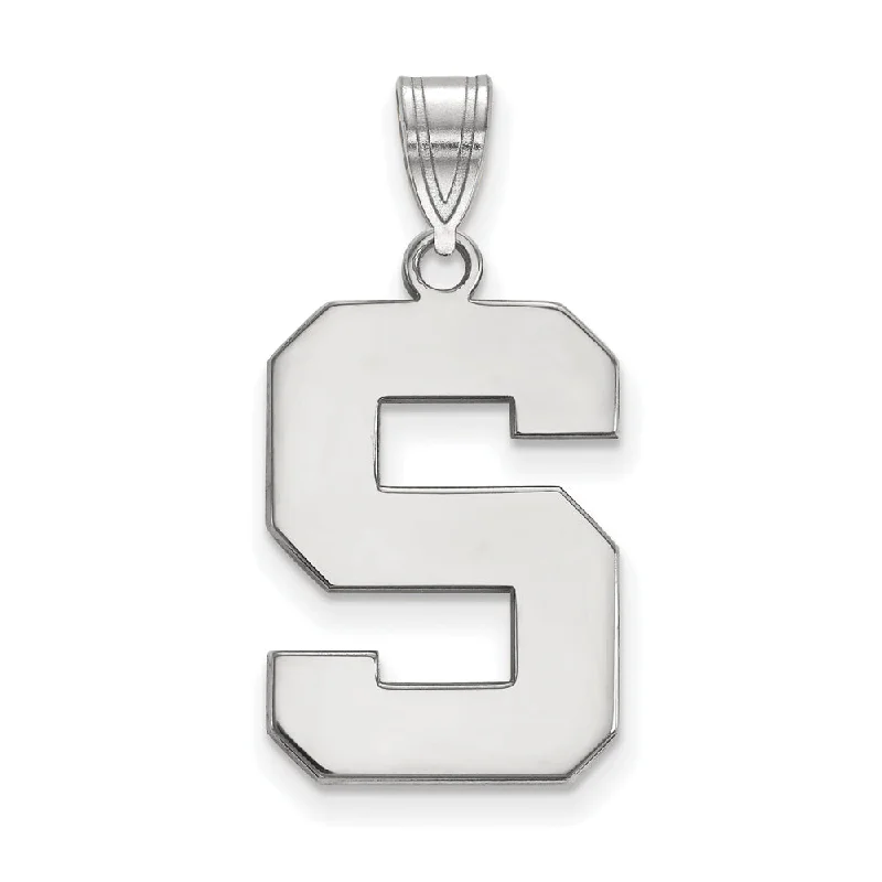 14k White Gold Michigan State Large Initial S Pendant
