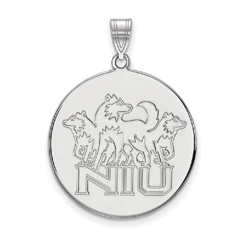14k White Gold Northern Illinois U XL Disc Pendant