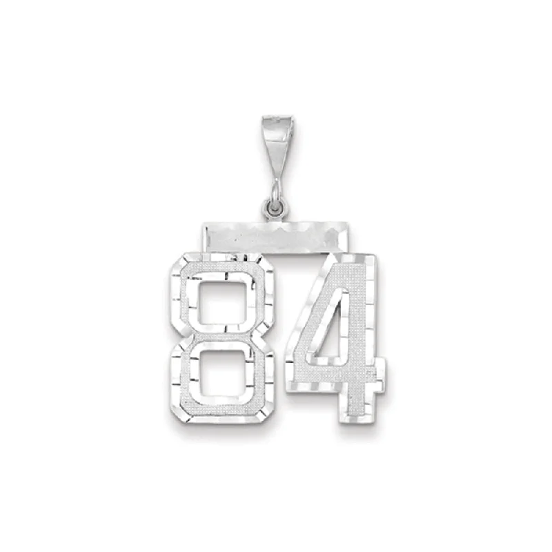 Retro - Inspired Art Deco - Patterned Pendant in Silver for Vintage Lovers14k White Gold, Varsity Collection, Large D/C Pendant, Number 84 Retro - Inspired Art Deco - Patterned Pendant in Silver for Vintage Lovers14k White Gold, Varsity Collection, Large D/C Pendant, Number 84
