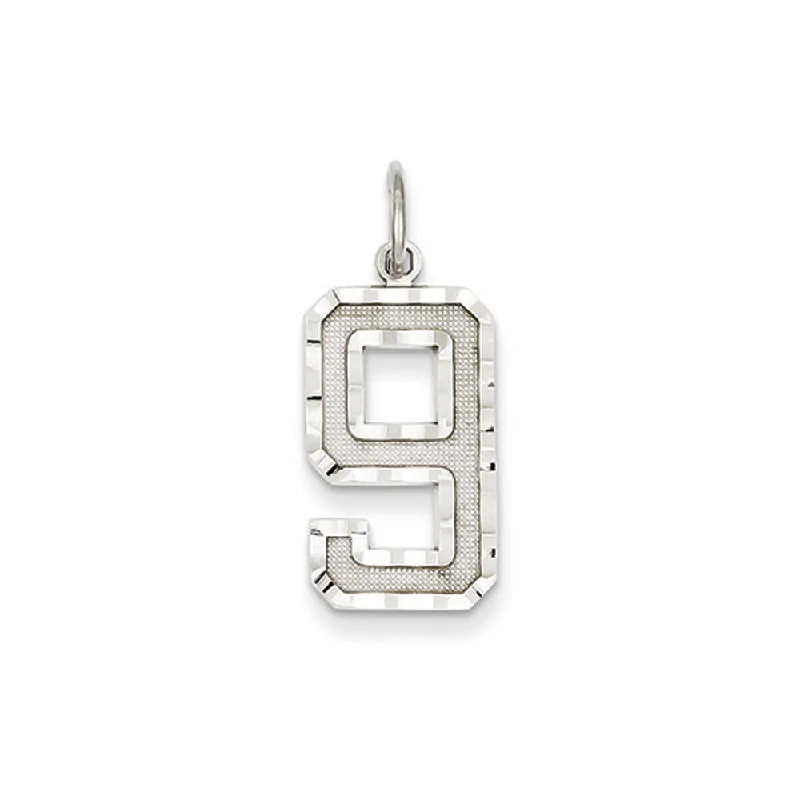 Rhinestone - Encrusted Crown Pendant for Little Girls' Dress - Up14k White Gold, Varsity Collection, Large D/C Pendant, Number 9 Rhinestone - Encrusted Crown Pendant for Little Girls' Dress - Up14k White Gold, Varsity Collection, Large D/C Pendant, Number 9