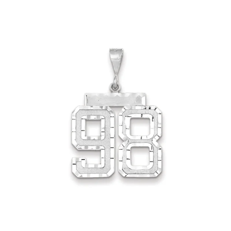 Customized Birthstone Pendant with Engraved Name for a Personalized Touch14k White Gold, Varsity Collection, Large D/C Pendant, Number 98 Customized Birthstone Pendant with Engraved Name for a Personalized Touch14k White Gold, Varsity Collection, Large D/C Pendant, Number 98