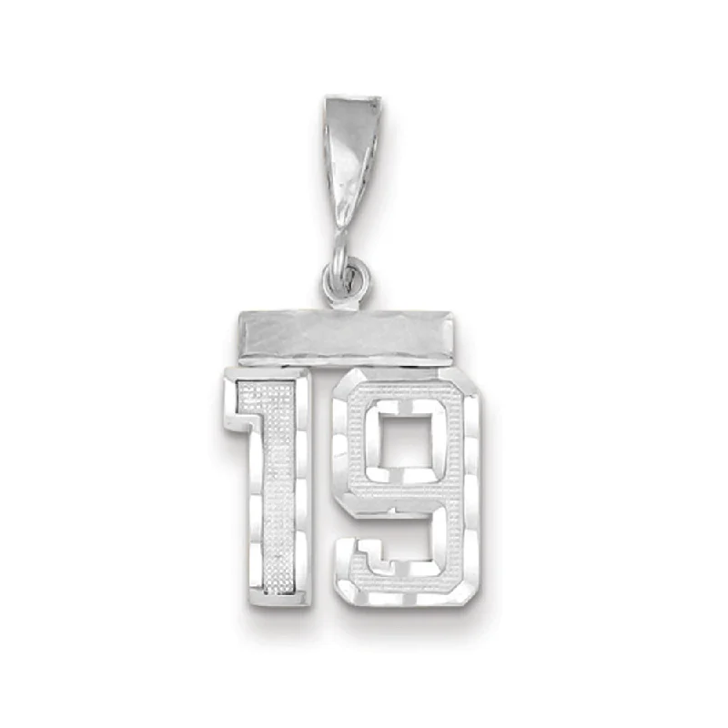 Customized Birthstone Pendant with Engraved Name for a Personalized Touch14k White Gold, Varsity Collection, Small D/C Pendant, Number 19 Customized Birthstone Pendant with Engraved Name for a Personalized Touch14k White Gold, Varsity Collection, Small D/C Pendant, Number 19