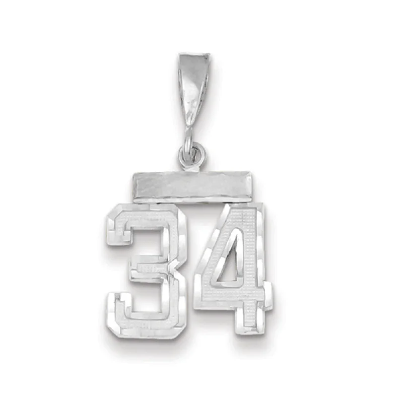 Glow - in - the - Dark Starry Sky Pendant for Nighttime Adventures14k White Gold, Varsity Collection, Small D/C Pendant, Number 34 Glow - in - the - Dark Starry Sky Pendant for Nighttime Adventures14k White Gold, Varsity Collection, Small D/C Pendant, Number 34