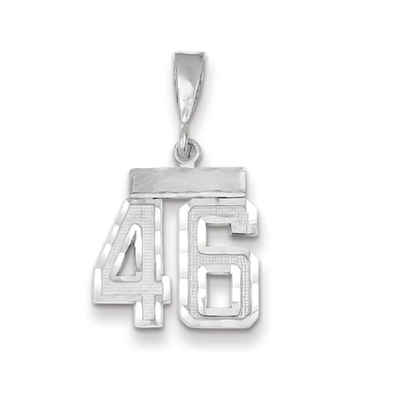 Military - Inspired Dog Tag Pendant with Engraved Service Numbers14k White Gold, Varsity Collection, Small D/C Pendant, Number 46 Military - Inspired Dog Tag Pendant with Engraved Service Numbers14k White Gold, Varsity Collection, Small D/C Pendant, Number 46