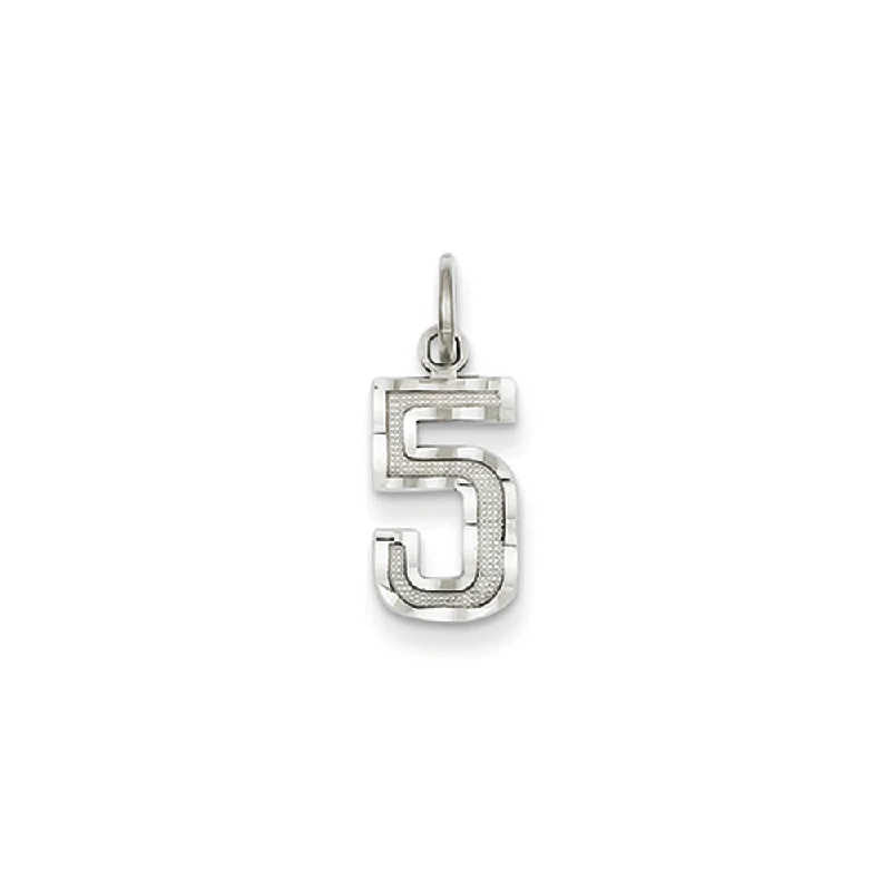 Retro - Inspired Art Deco - Patterned Pendant in Silver for Vintage Lovers14k White Gold, Varsity Collection, Small D/C Pendant, Number 5 Retro - Inspired Art Deco - Patterned Pendant in Silver for Vintage Lovers14k White Gold, Varsity Collection, Small D/C Pendant, Number 5