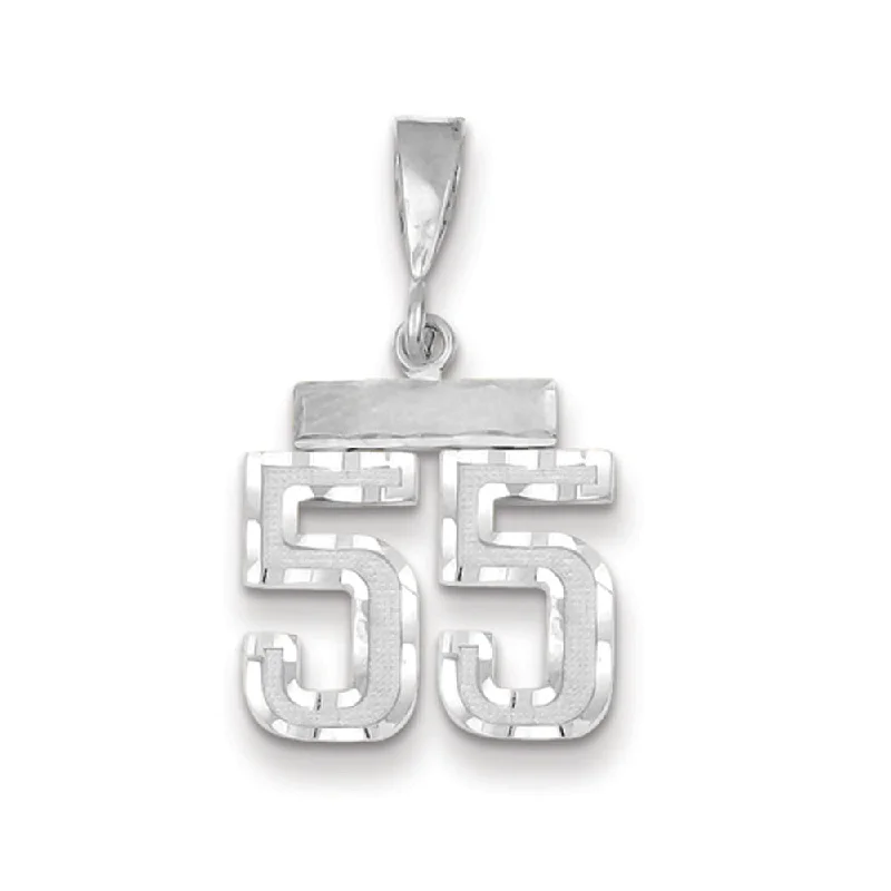 Adjustable - Chain Cubic Zirconia Solitaire Pendant for a Sparkling Gift14k White Gold, Varsity Collection, Small D/C Pendant, Number 55 Adjustable - Chain Cubic Zirconia Solitaire Pendant for a Sparkling Gift14k White Gold, Varsity Collection, Small D/C Pendant, Number 55