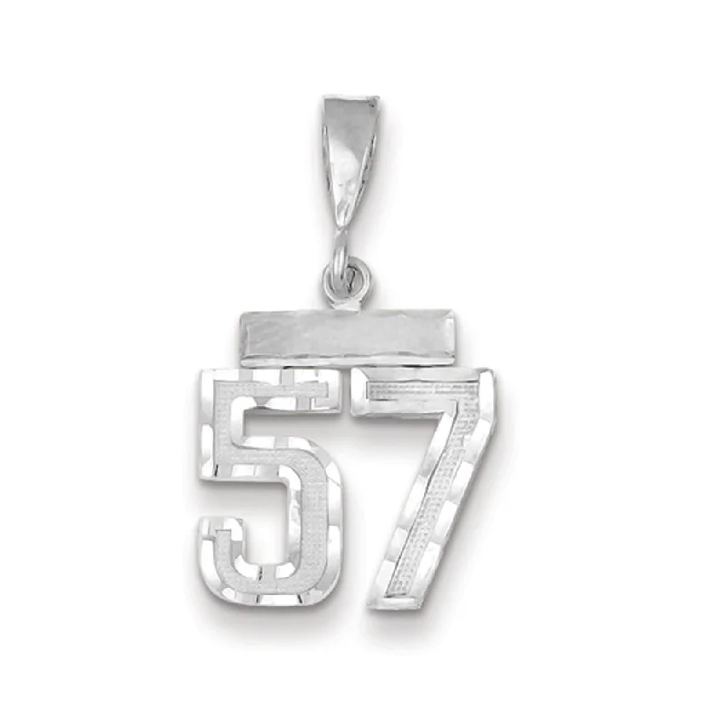 Military - Inspired Dog Tag Pendant with Engraved Service Numbers14k White Gold, Varsity Collection, Small D/C Pendant, Number 57 Military - Inspired Dog Tag Pendant with Engraved Service Numbers14k White Gold, Varsity Collection, Small D/C Pendant, Number 57