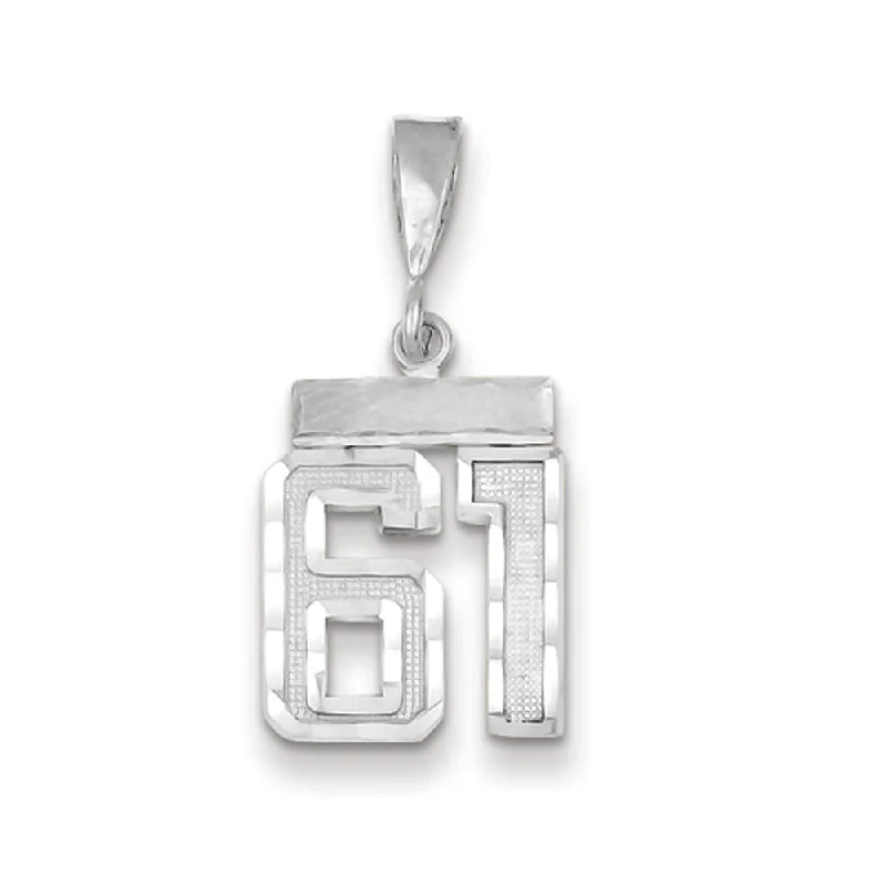 Adjustable - Chain Cubic Zirconia Solitaire Pendant for a Sparkling Gift14k White Gold, Varsity Collection, Small D/C Pendant, Number 61 Adjustable - Chain Cubic Zirconia Solitaire Pendant for a Sparkling Gift14k White Gold, Varsity Collection, Small D/C Pendant, Number 61
