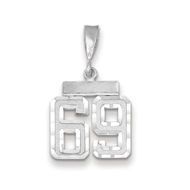 Retro - Inspired Art Deco - Patterned Pendant in Silver for Vintage Lovers14k White Gold, Varsity Collection, Small D/C Pendant, Number 69 Retro - Inspired Art Deco - Patterned Pendant in Silver for Vintage Lovers14k White Gold, Varsity Collection, Small D/C Pendant, Number 69