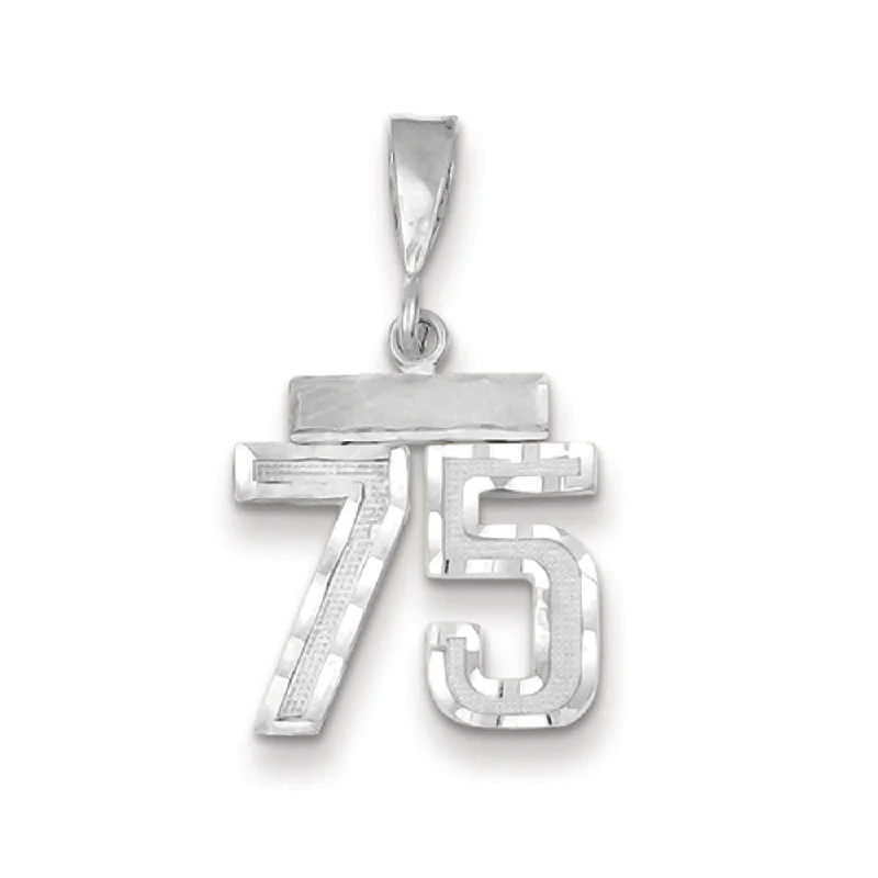 Rhinestone - Encrusted Crown Pendant for Little Girls' Dress - Up14k White Gold, Varsity Collection, Small D/C Pendant, Number 75 Rhinestone - Encrusted Crown Pendant for Little Girls' Dress - Up14k White Gold, Varsity Collection, Small D/C Pendant, Number 75