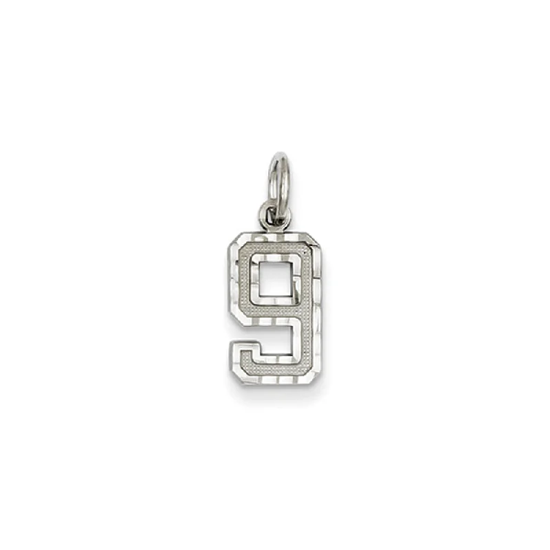 Laser - Cut Woodland Scene Pendant for Nature Enthusiasts14k White Gold, Varsity Collection, Small D/C Pendant, Number 9 Laser - Cut Woodland Scene Pendant for Nature Enthusiasts14k White Gold, Varsity Collection, Small D/C Pendant, Number 9