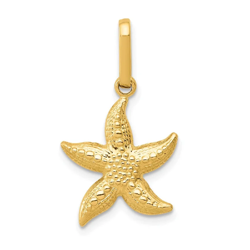 14k Yellow Gold 14mm Textured Hollow Starfish Pendant