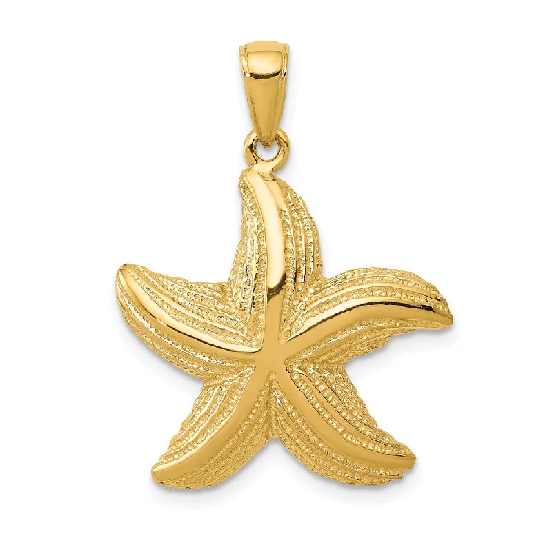 Pearl - Embellished Floral Pendant for a Feminine and Romantic Look14k Yellow Gold 20mm Textured Sea Star Pendant