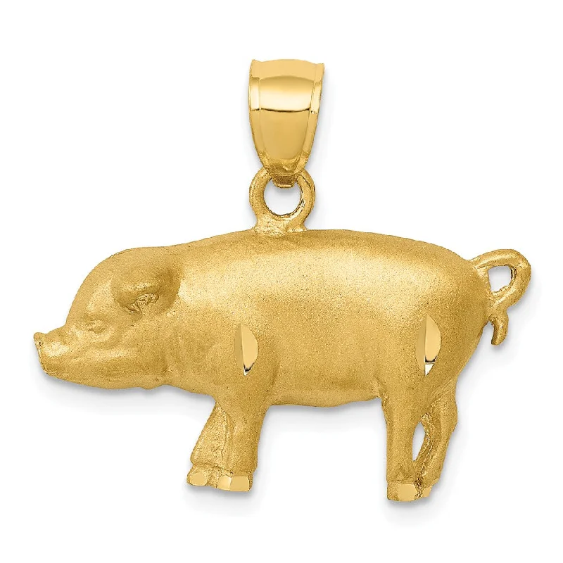 Magnetic - Locking Pendant with Hidden Compartment for Secret Messages14k Yellow Gold 2D Satin & Diamond Cut Pig Pendant Magnetic - Locking Pendant with Hidden Compartment for Secret Messages14k Yellow Gold 2D Satin & Diamond Cut Pig Pendant
