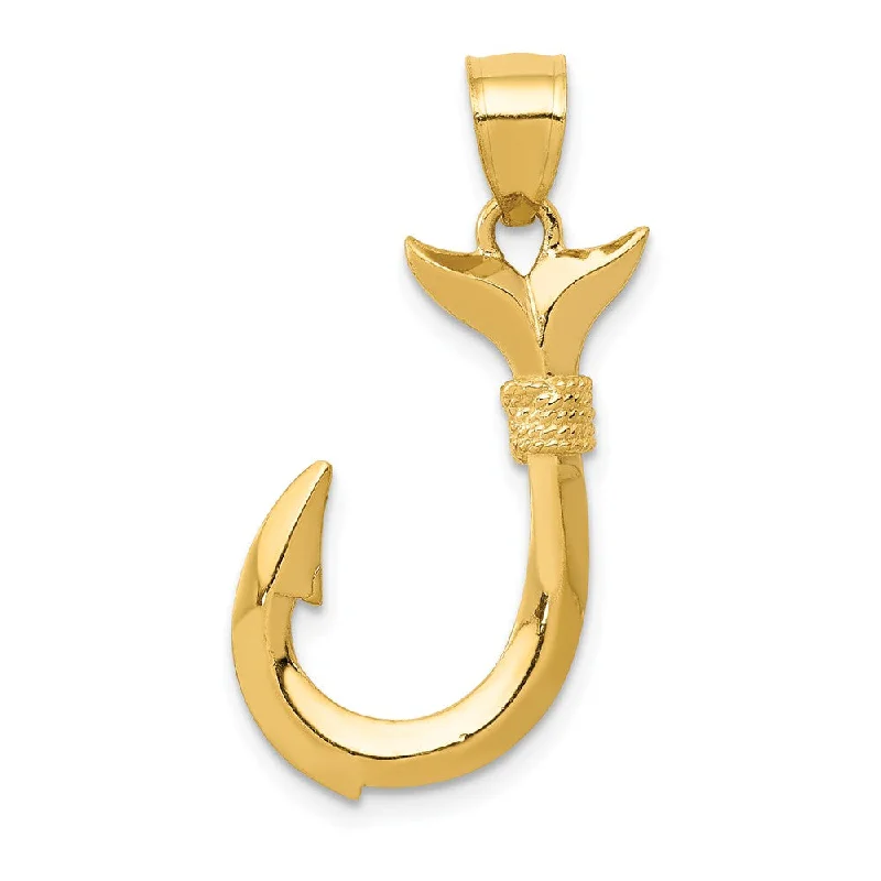Water - Resistant Stainless Steel Diving - Themed Pendant for Divers14k Yellow Gold 3D Whale Tail Fishhook Pendant