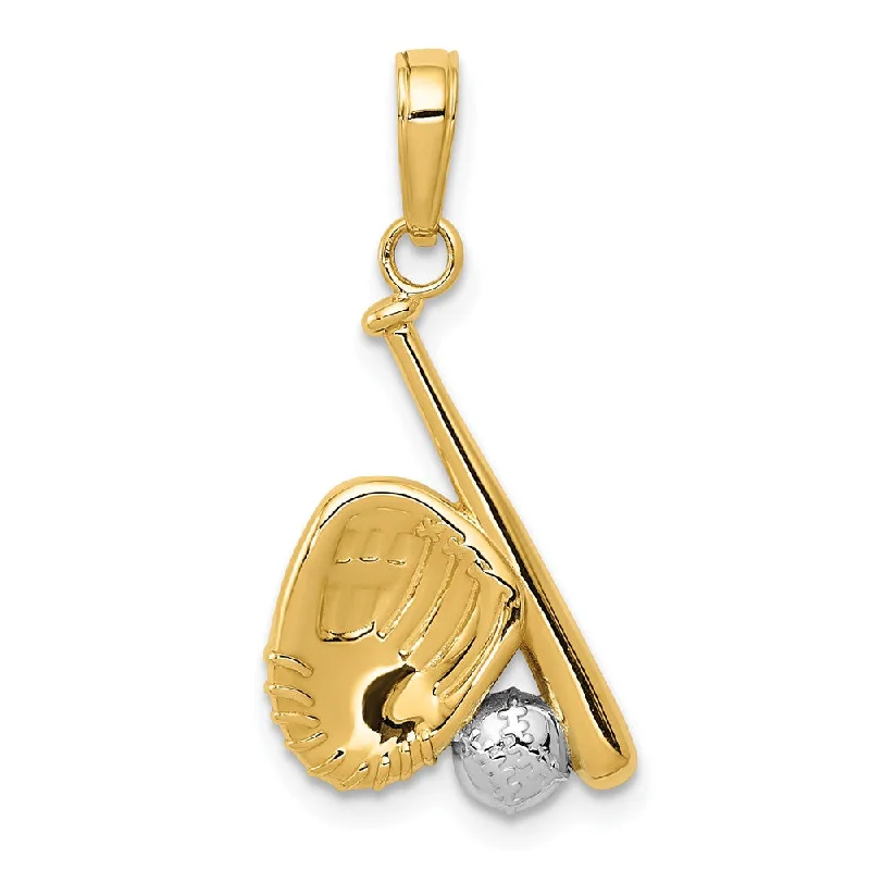 14k Yellow Gold and White Rhodium Two Tone Baseball Pendant