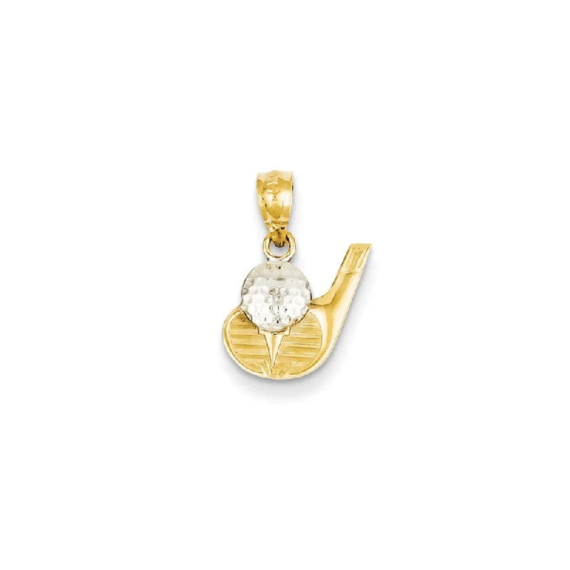 14k Yellow Gold and White Rhodium Two Tone Golf Club and Ball Pendant