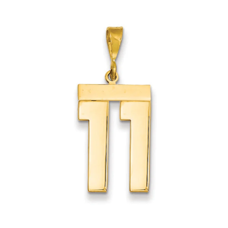 14k Yellow Gold, Athletic Collection, Large Polished Number 11 Pendant
