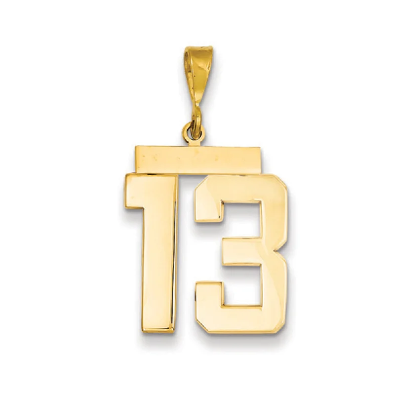 14k Yellow Gold, Athletic Collection, Large Polished Number 13 Pendant