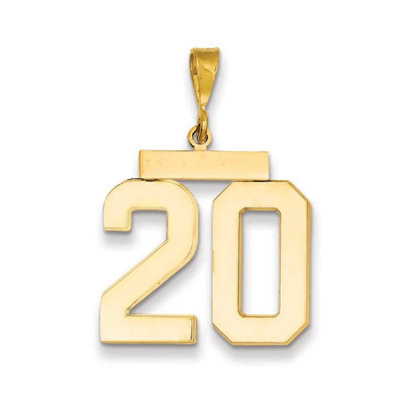 14k Yellow Gold, Athletic Collection, Large Polished Number 20 Pendant