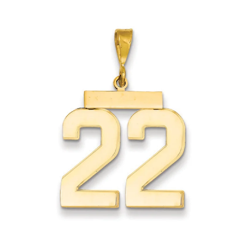 14k Yellow Gold, Athletic Collection, Large Polished Number 22 Pendant