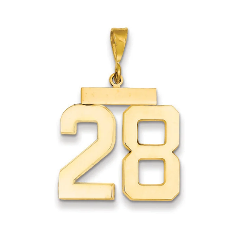 14k Yellow Gold, Athletic Collection, Large Polished Number 28 Pendant