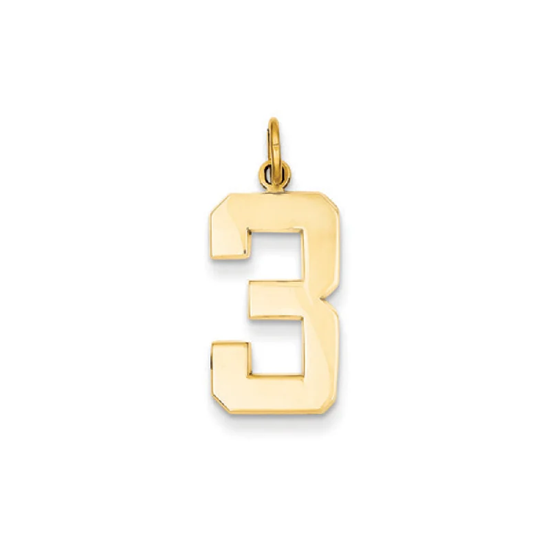 14k Yellow Gold, Athletic Collection, Large Polished Number 3 Pendant