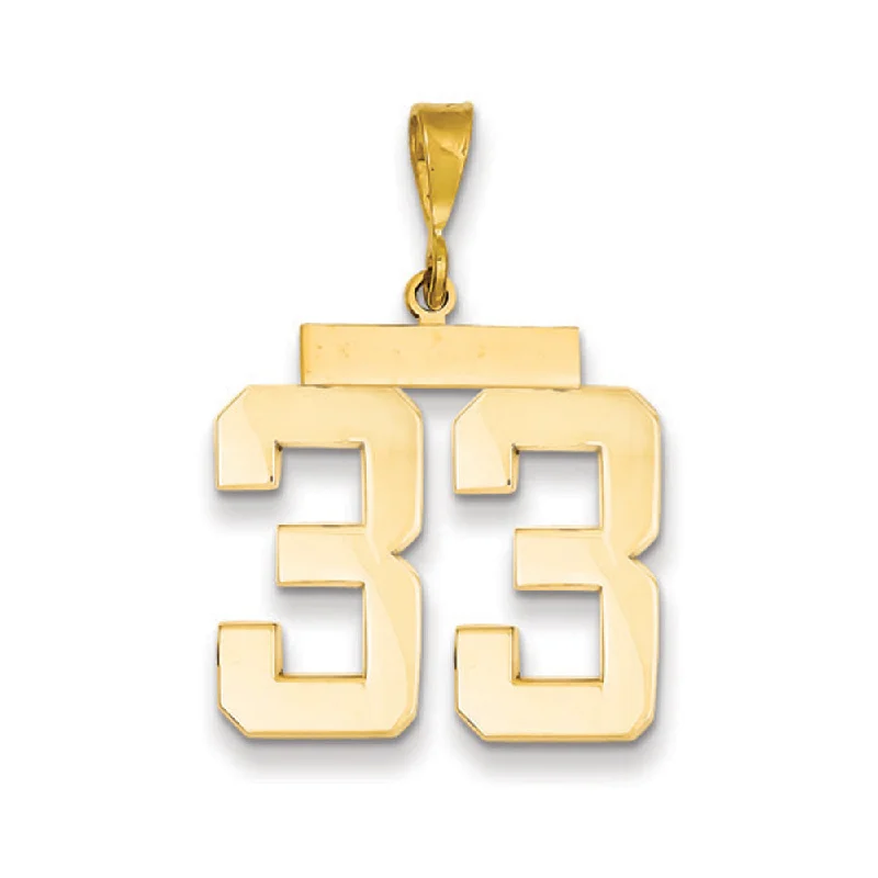 14k Yellow Gold, Athletic Collection, Large Polished Number 33 Pendant