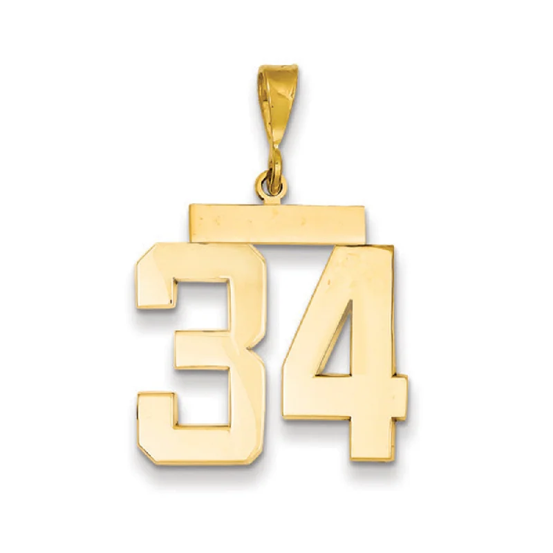 14k Yellow Gold, Athletic Collection, Large Polished Number 34 Pendant