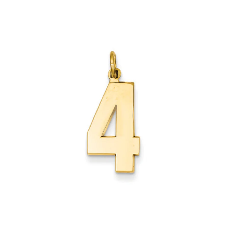 14k Yellow Gold, Athletic Collection, Large Polished Number 4 Pendant