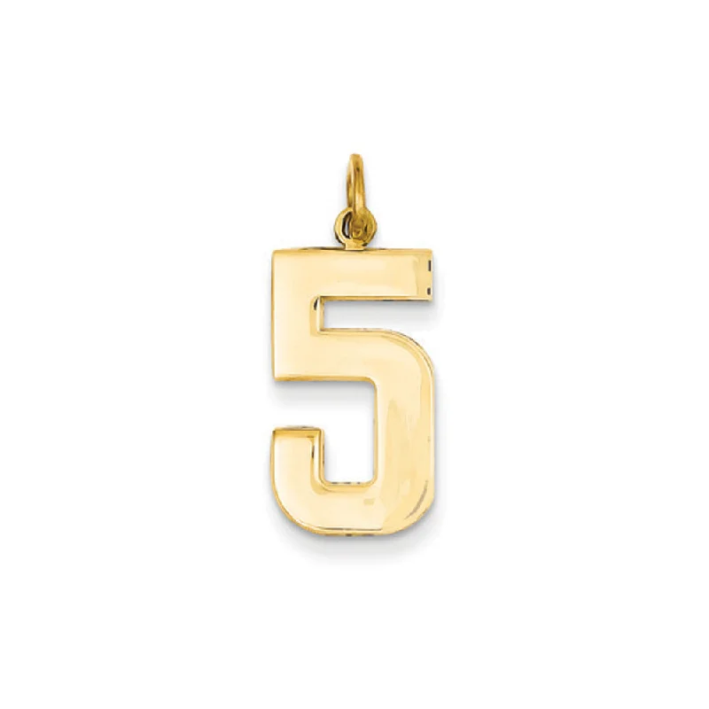 14k Yellow Gold, Athletic Collection, Large Polished Number 5 Pendant