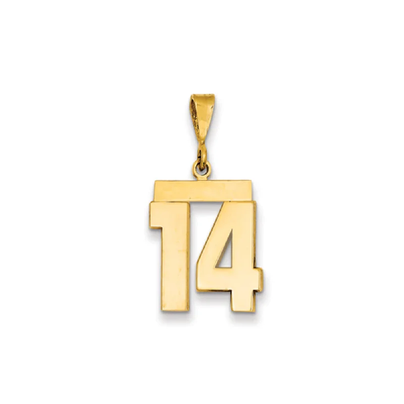 Rhinestone - Encrusted Crown Pendant for Little Girls' Dress - Up14k Yellow Gold, Athletic Collection Medium Polished Number 14 Pendant Rhinestone - Encrusted Crown Pendant for Little Girls' Dress - Up14k Yellow Gold, Athletic Collection Medium Polished Number 14 Pendant