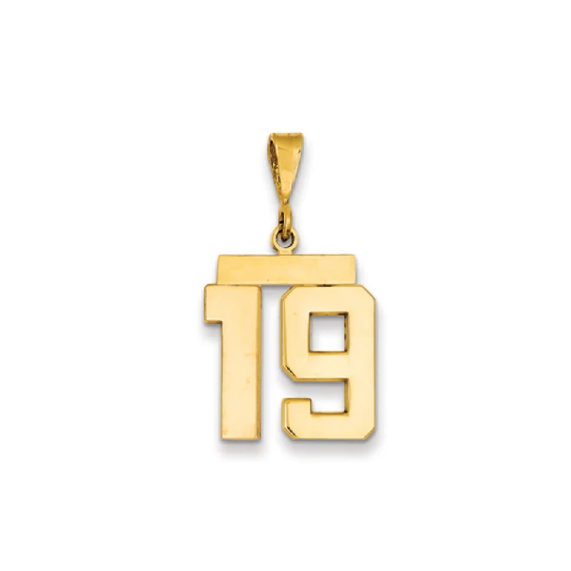 Rhinestone - Encrusted Crown Pendant for Little Girls' Dress - Up14k Yellow Gold, Athletic Collection Medium Polished Number 19 Pendant Rhinestone - Encrusted Crown Pendant for Little Girls' Dress - Up14k Yellow Gold, Athletic Collection Medium Polished Number 19 Pendant