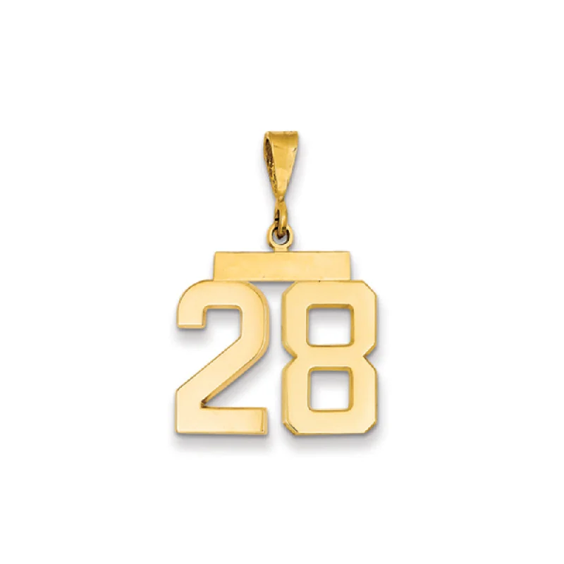 Handmade Leather - Wrapped Crystal Pendant for a Bohemian Aesthetic14k Yellow Gold, Athletic Collection Medium Polished Number 28 Pendant