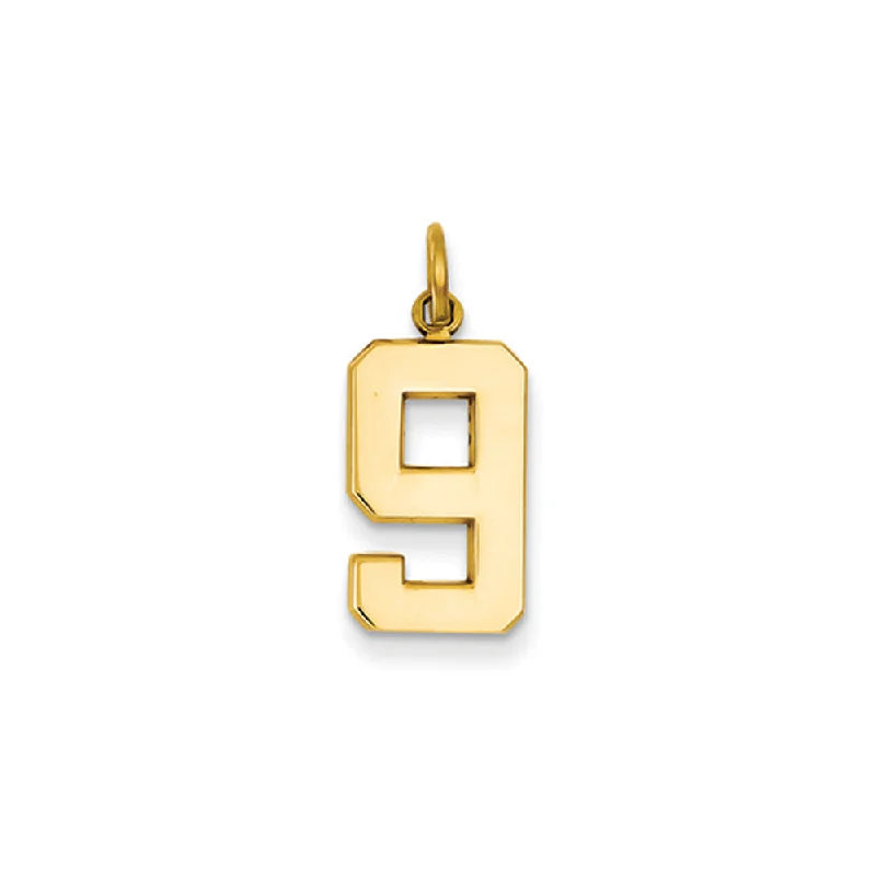 14k Yellow Gold, Athletic Collection Medium Polished Number 9 Pendant